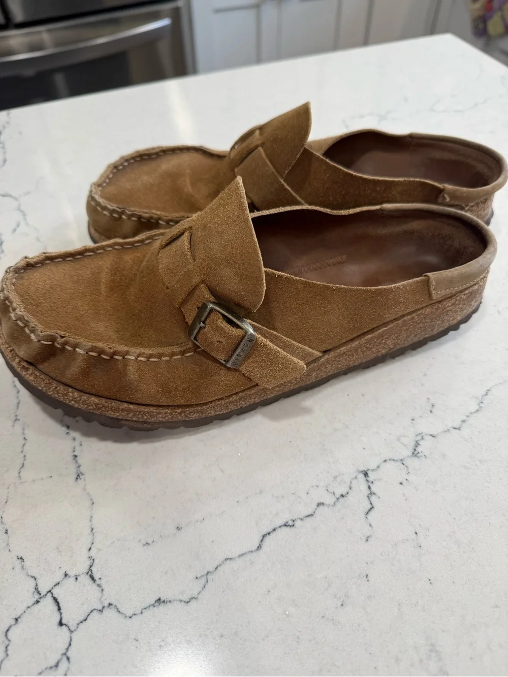 Birkenstock Brown Suede Buckle Slip-On Loafers Moccasins Women 8.5 Men 7